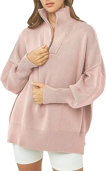 Jersey de cuello alto con cremallera, escote en V y mangas largas