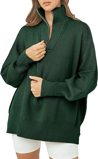 Jersey de cuello alto con cremallera, escote en V y mangas largas