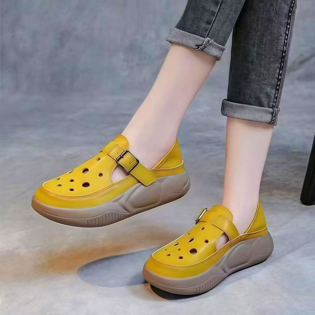 Damskie Płaskie Buty Z Wycięciami Na Platformie