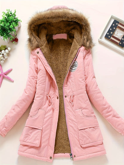 Cálida chaqueta de invierno con forro polar y capucha para mujer | Ideal para otoño/invierno