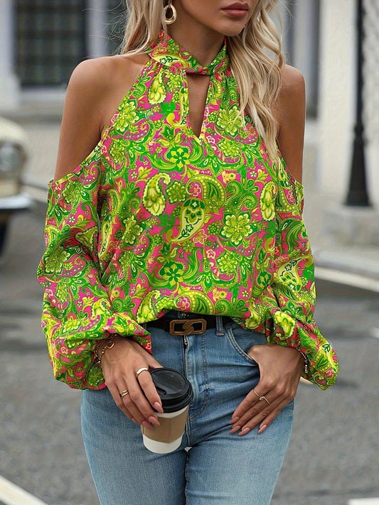Maricel - Blusa con estampado paisley y cuello halter