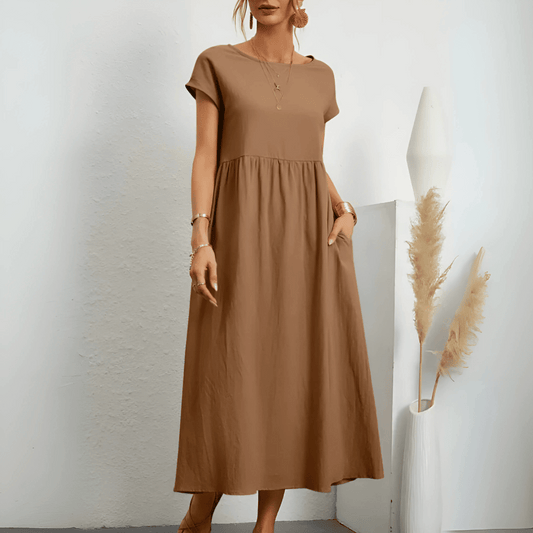 maxi vestido vintage de mujer de algodón y lino