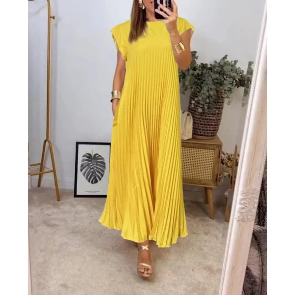 Vestido plisado sencillo de señora monocolor