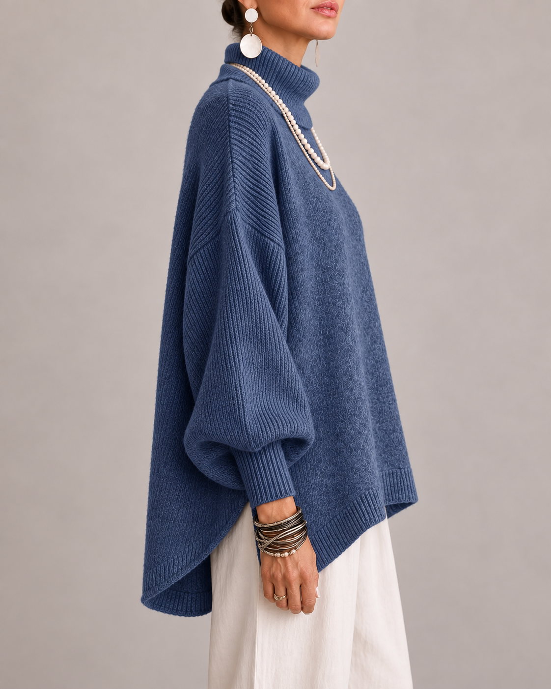 Damski Sweter Oversize Golf Rękaw Nietoperz Pulower