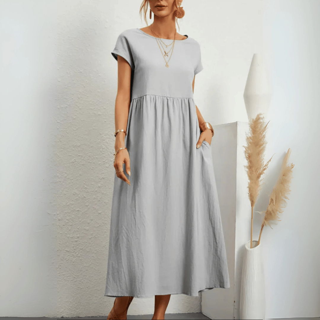 maxi vestido vintage de mujer de algodón y lino