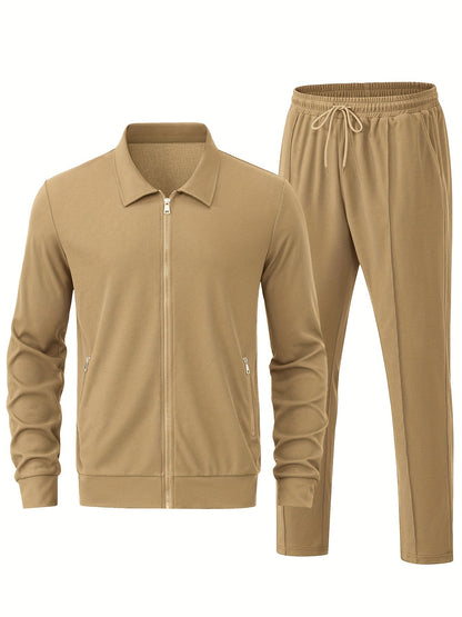 Chaqueta de chándal casual con cremallera y joggers para hombre | Perfecta para actividades al aire libre