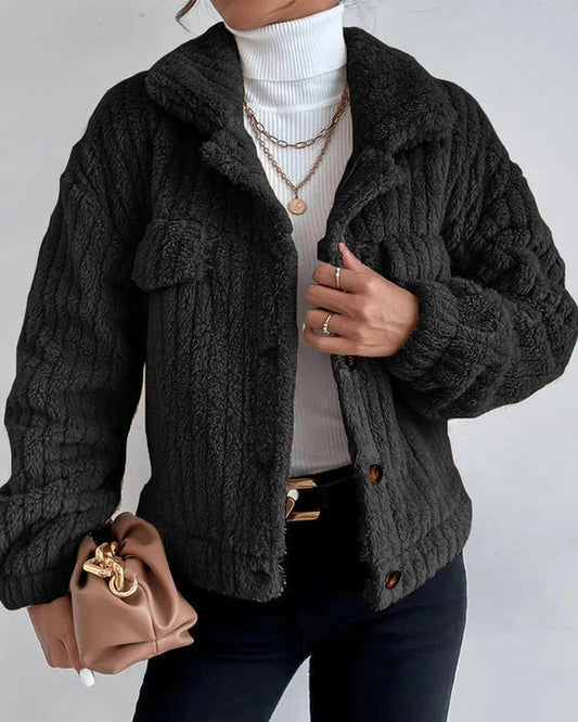 Casual | abrigo grueso liso con botón reversible y mangas largas