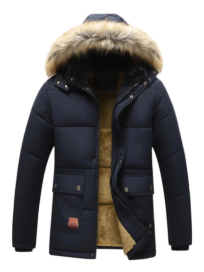 Chaqueta casual de invierno de poliéster con capucha y forro polar para hombre | Ideal para otoño/invierno