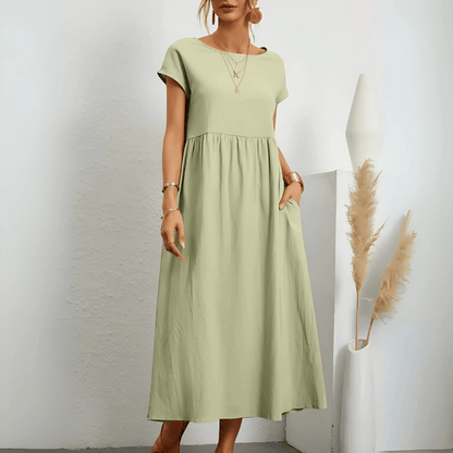 maxi vestido vintage de mujer de algodón y lino