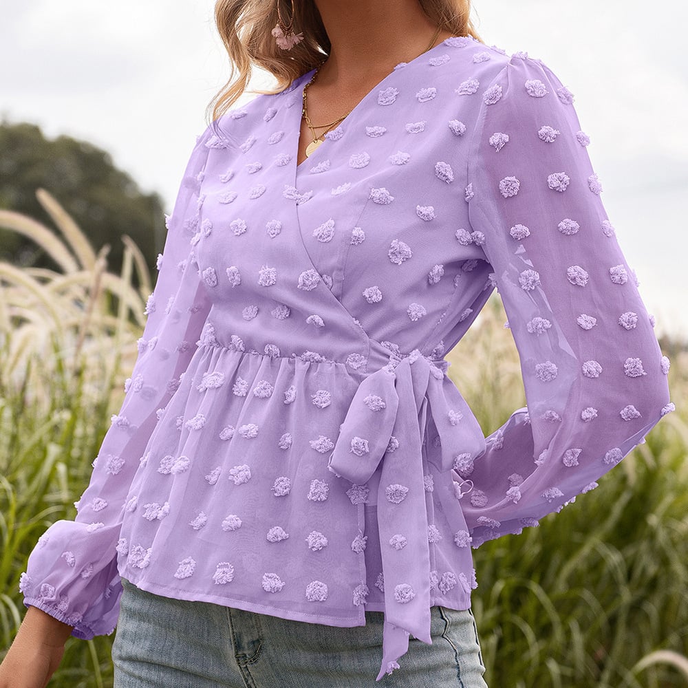 Anita Blusa de Primavera de Encaje Jacquard con Cuello en V para Mujer