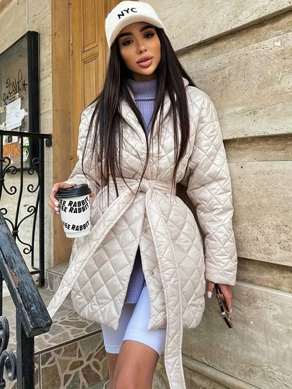 Chaqueta midi con cuello en V de moda para mujer