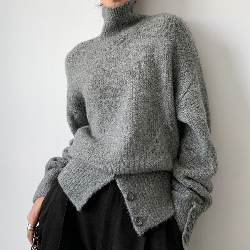 Jersey de mujer de cuello alto con botones