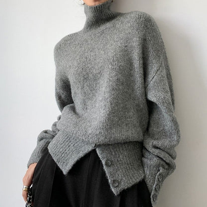 Jersey de mujer de cuello alto con botones
