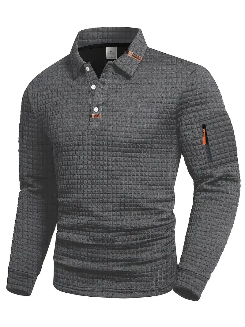 Męska Bluza Polo Długi Rękaw Kieszeń na Zamek na Rękawie