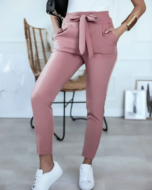 Lisa | Pantalones de cintura alta con detalle de lazo | Elegantes y prácticos | Tejido elástico