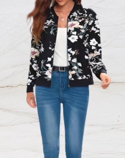 Elegante chaqueta de mujer con cremallera y estampado floral