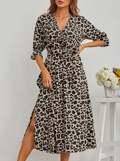 Vestido estampado leopardo con Split