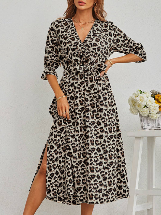 Vestido estampado leopardo con Split