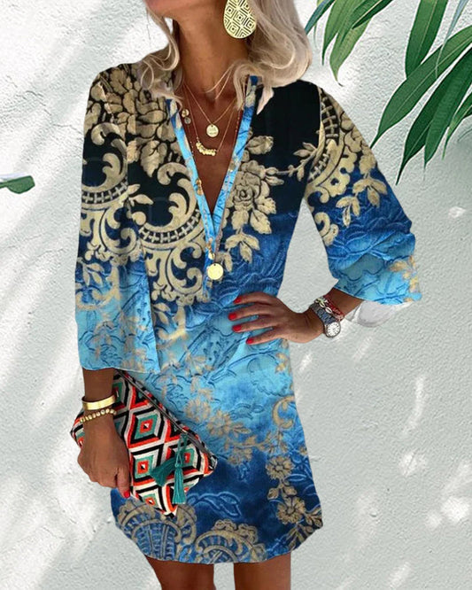 Vestido de manga larga con estampado boho