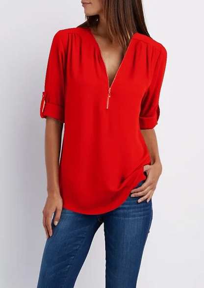 Leona | Elegante Blusa con Cuello en V para Mujer
