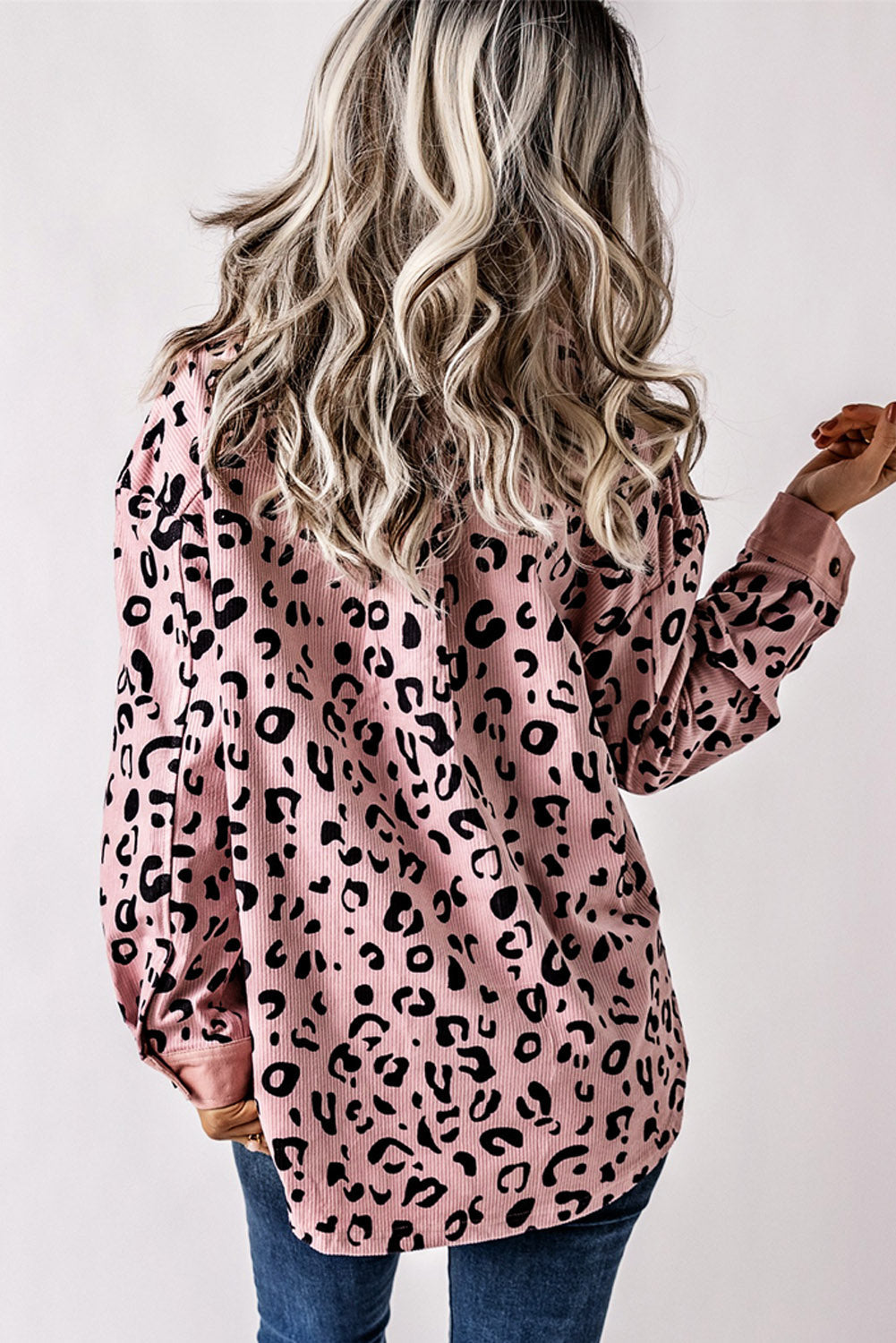 Gerdine | Encantadora chaqueta de pana rosa con estampado de leopardo