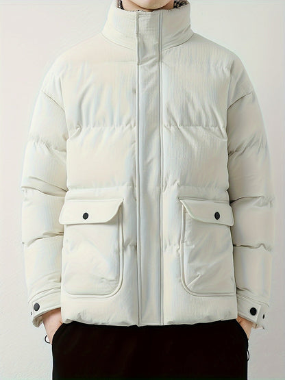 Chaqueta de plumón de estilo casual con cuello banda y acolchado para hombre | Ideal para otoño/invierno