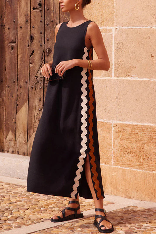 Maxi vestido con rayas en zigzag y abertura lateral