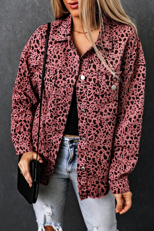 Maeve | Chaqueta camisera vaquera rosa con estampado de leopardo Chic