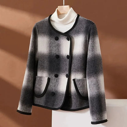 Elegante, acogedor y adaptable abrigo de cuadros para mujer