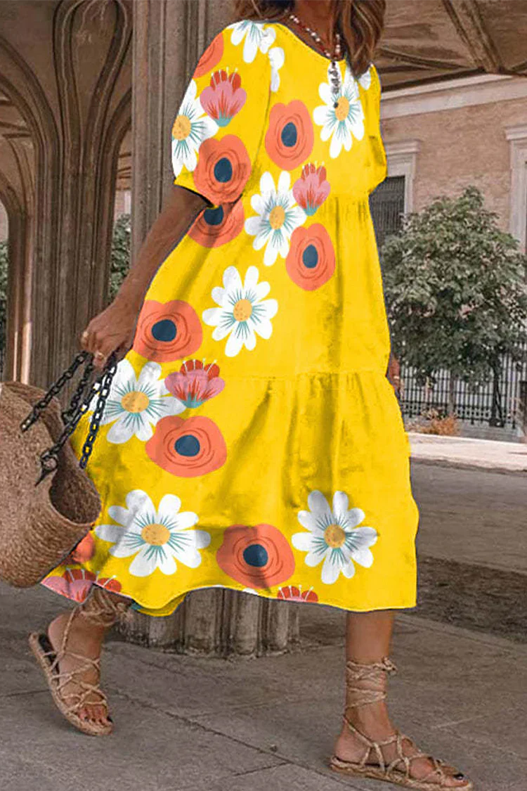 Vestidos con falda color pastel y escote redondo con estampado casual