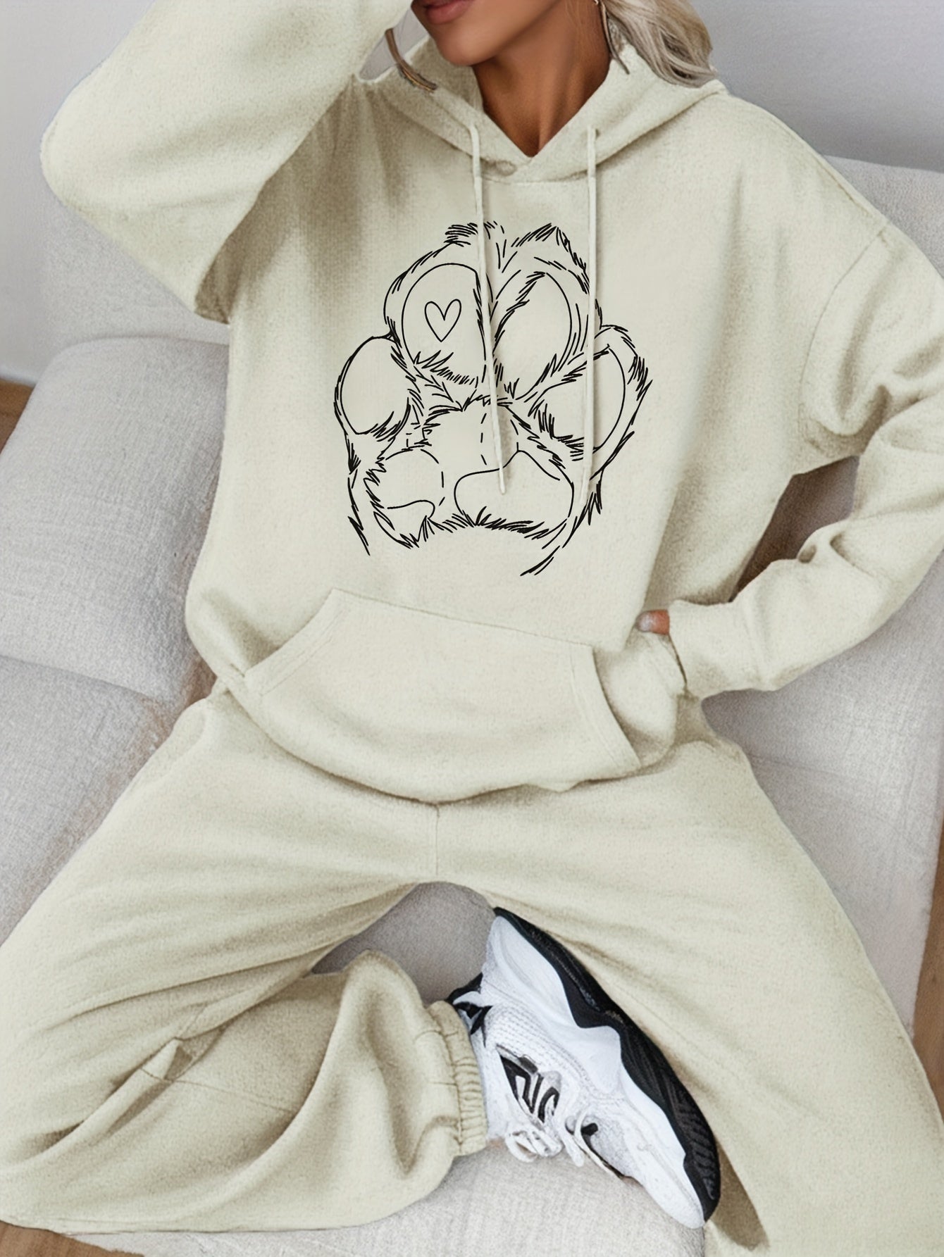 Lila - Sudadera de algodón para mujer con estampado de patitas y jogging perfecta para otoño e invierno