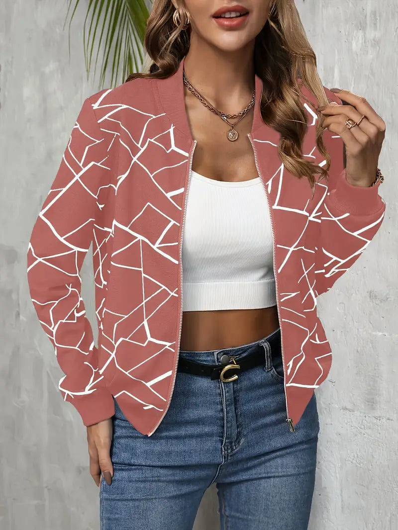 Sarah | chaqueta bomber con estampado geométrico y cremallera