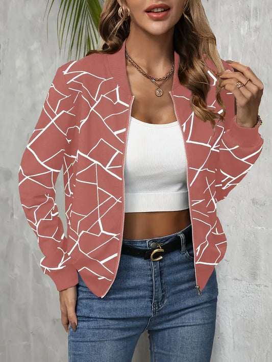 Sarah | chaqueta bomber con estampado geométrico y cremallera