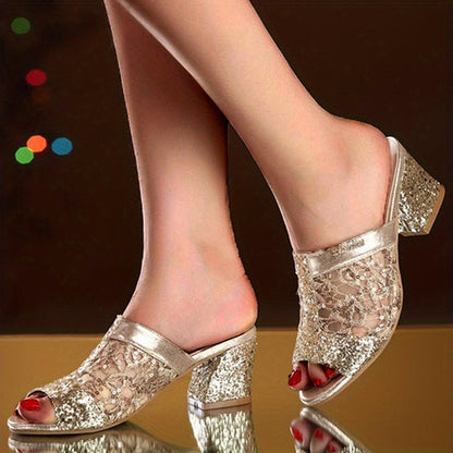 Luz® | Sandalias femeninas con lentejuelas brillantes