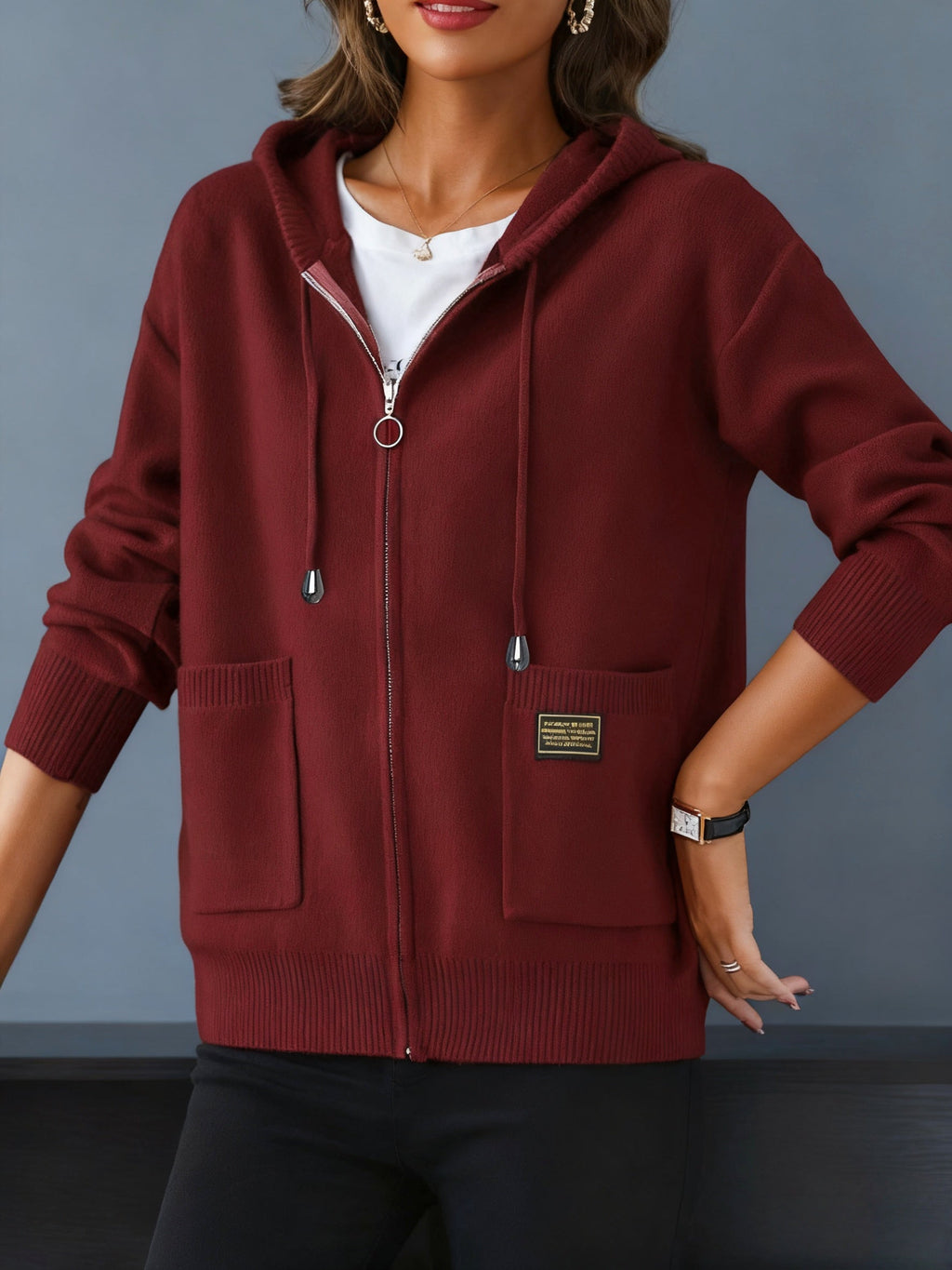 Damski Sweter Rozpinany Kapturowy