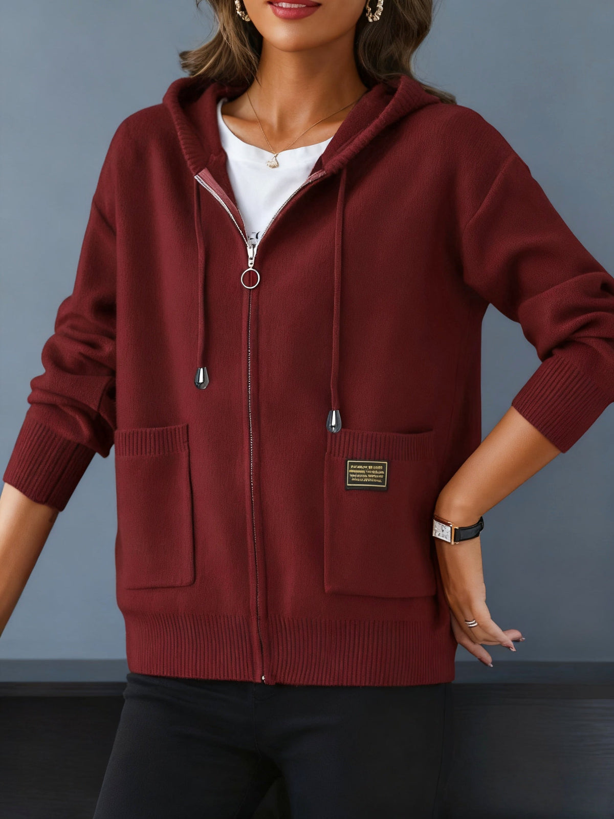 Damski Sweter Rozpinany Kapturowy