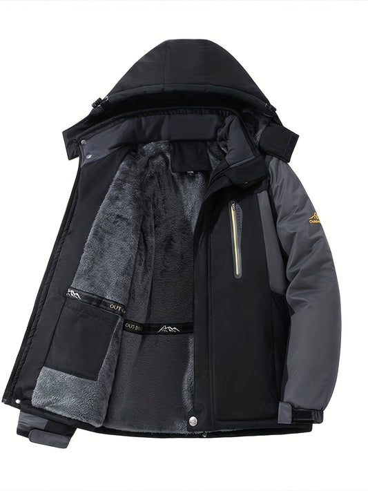 Chaqueta de invierno con bolsillo y solapa de forro polar y cierre de botón para hombre | Perfecta para actividades al aire libre