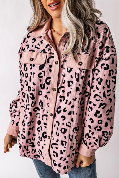 Gerdine | Encantadora chaqueta de pana rosa con estampado de leopardo