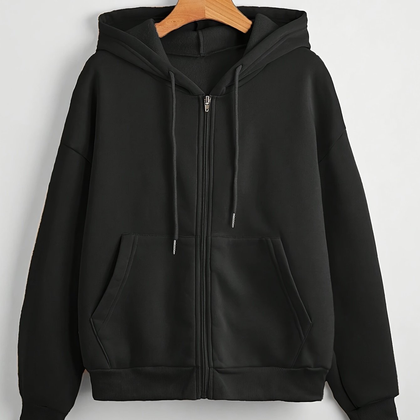 Nina | Sudadera con capucha de color sólido con cordón y cremallera gruesa
