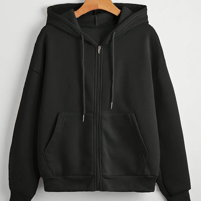 Nina | Sudadera con capucha de color sólido con cordón y cremallera gruesa
