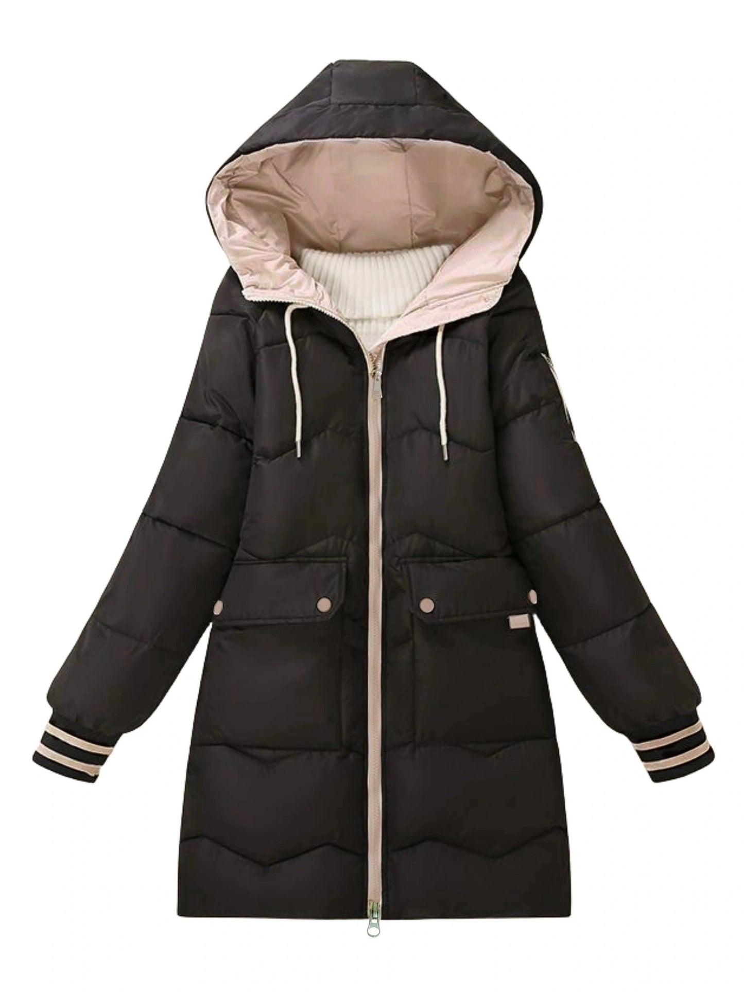 Chaqueta de invierno casual gruesa con bolsillos y capucha para mujer | Ideal para otoño/invierno