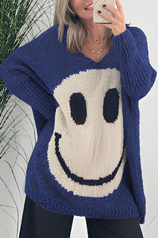 Cresty - Suéter acogedor con estampado Smiley para mujer