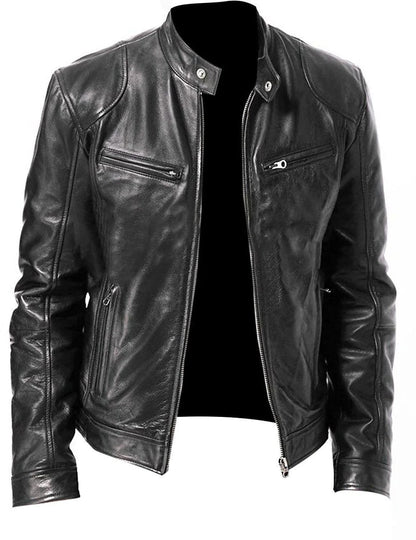 Chaqueta casual de cuero vegano sin capucha para hombre | Adecuada para cualquier ocasión