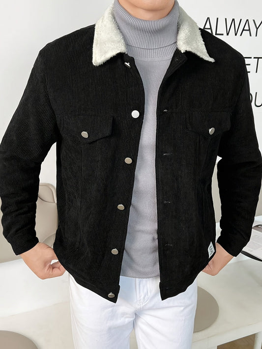 Chaqueta de invierno cálida de pana con cuello para hombre | Perfecta para actividades al aire libre