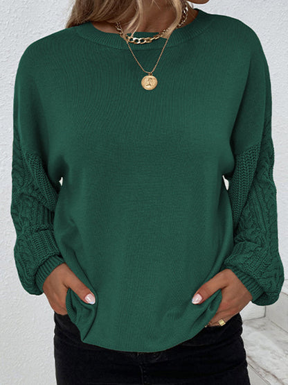Jersey de cuello redondo de punto por cable y manga larga en color liso para mujer