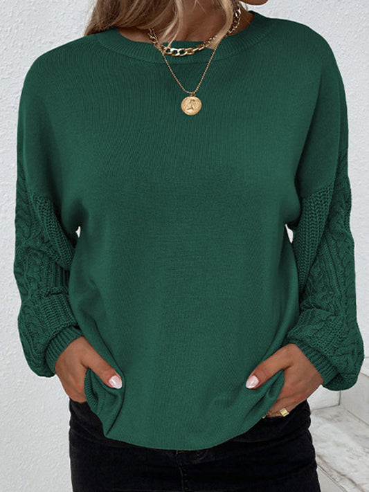 Jersey de cuello redondo de punto por cable y manga larga en color liso para mujer