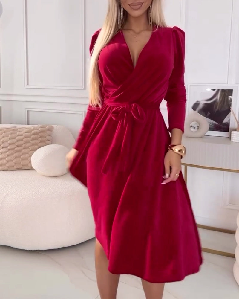 vestido con mangas abullonadas terciopelo de cinta