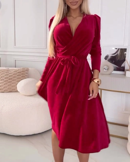 vestido con mangas abullonadas terciopelo de cinta