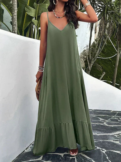 Vestidos largos plisados monocolor sin mangas