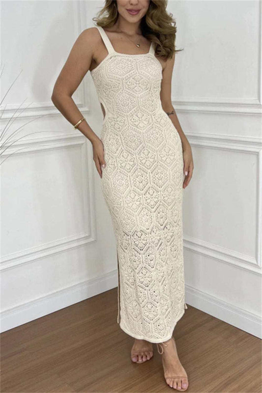 Vestido largo con cuello cuadrado y tirantes espagueti para ocasiones especiales